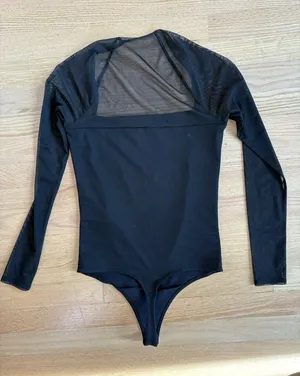 Abercrombie & Fitch Black Long-Sleeve Mesh-Back One-Piece Bodysuit thumbnail 1