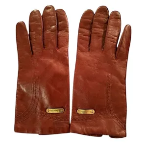 Etienne Aigner 7.5 Italian Made Leather Gloves Reddish Brown thumbnail 1