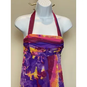Johnny Martin Purple Yellow Chiffon Halter A‑Line Dress Resort Summer Beach thumbnail 2