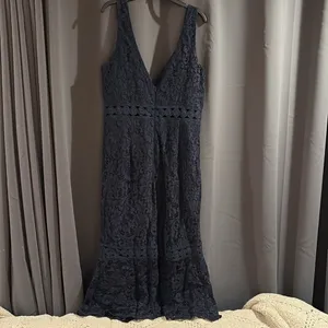 Bardot Fiona Lace Trumpet Midi Dress , Cocktail Sheath Flounce Sleeveless Navy thumbnail 7