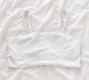 Aerie White Smocked Crop Tank Size L thumbnail 1