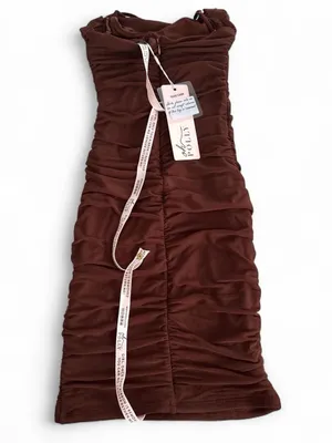 Oh Polly Chocolate Brown Ruched Spaghetti Strap Mini Dress thumbnail 2