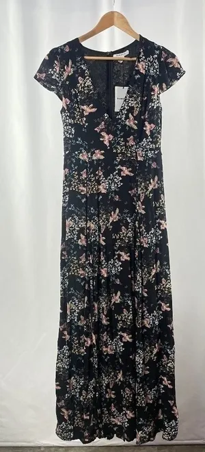 NWT Glamorous V Neck Bird Print Maxi Dress in Black‎ Size Small thumbnail 1