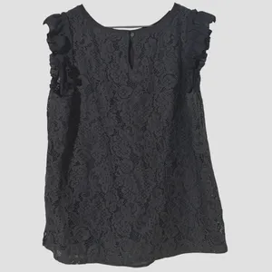 LOFT Gray Lace Ruffle Sleeve Blouse Keyhole Back Top Women’s Medium thumbnail 3