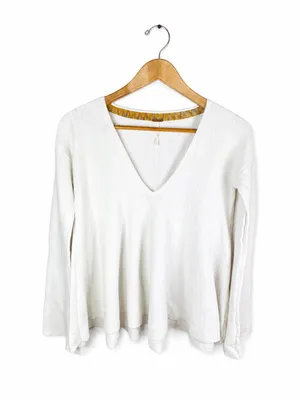 Free People White Linen Blend Bell Sleeve Swing Top S Boho thumbnail 2