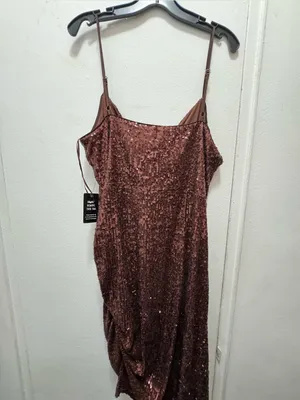 NWT Express Sequin Slip Ruched Dress in Chocolate Brown Size Medium thumbnail 6