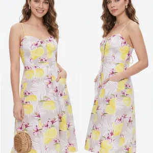 NWOT Lemon Floral Midi Linen Blend Dress thumbnail 9