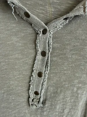 Free People We The Free Olive Henley Long Sleeve Top with Distressed Trim Medium thumbnail 4