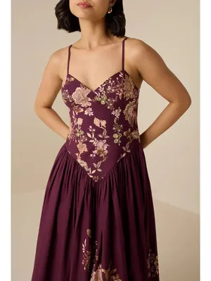 Hemant And Nandita Savi Maxi Dress Burgundy Floral Womens Size Small thumbnail 3