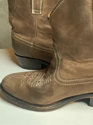 miz mooz carlitos Brown Leather Western Ankle Boots Embroidered Toe worn look 6 thumbnail 3