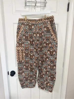 Anthropologie Paisley Corduroy Barrel Pants Size 14 Cotton Artsy Boho Cropped thumbnail 2