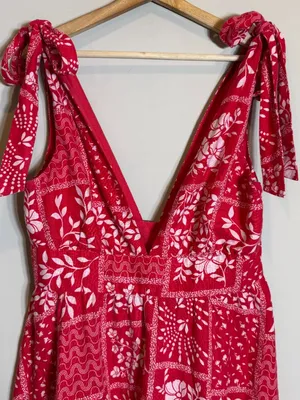 House of Harlow 1960 Linen Bandana Print Mini Dress Women Medium Red Bow Revolve thumbnail 7