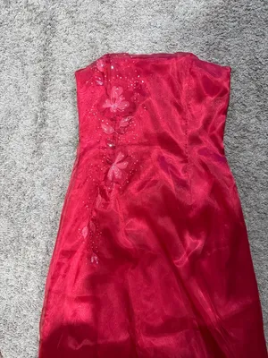Scott McClintock Red Strapless Prom Dress with Floral Appliqué / AA67 thumbnail 2