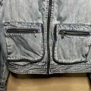 Avec Les Filles Anthro‎ Denim Multi Zipper Pocket Bomber Jacket thumbnail 4