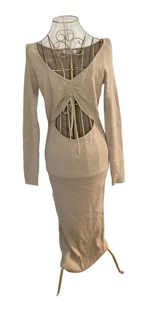 All In Favor Ribbed Cutout Midi Dress Long Sleeve Size Medium NWT thumbnail 1