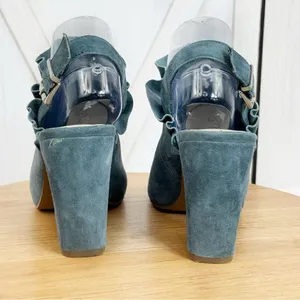Seychelles by Anthropologie Sightseeing Suede Slingback Peep Toe Heels‎ Teal 9 thumbnail 5