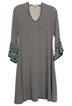 Max Studio Womens‎ XS Navy Geometric V-Neck Bell Sleeve Paisley Knit Dress thumbnail 1