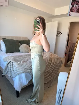 Meshki Dress - Satin Strapless Maxi Dress - Sage thumbnail 6
