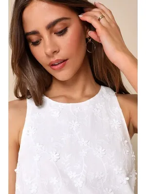 Lulus Pleasant Personality Floral Tank Top White NWT XS thumbnail 3