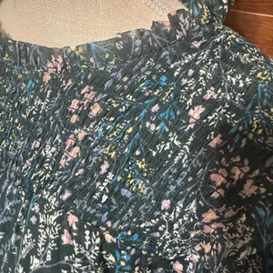 Loft Green Floral‎ Dress sz 4 Smocked Cottagecore Fairy Ditsy Prairie Mini thumbnail 4