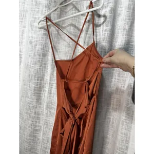 Pretty Little Thing Rust Strappy Back Satin Maxi Hi Low Tassel Hem Dress Size 4 thumbnail 2