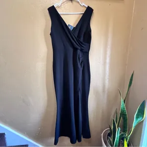 WOOSEA Women Black V Neck Sleeveless Ruched Mermaid Evening Gown XL NWT thumbnail 2
