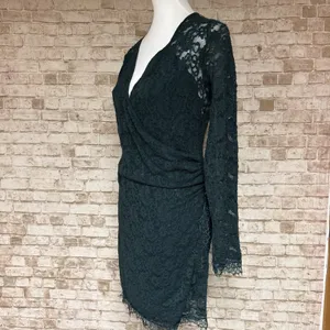 Free People Dress Women's Floral Pearl Lace Long Sleeve Green Mini Size‎ S thumbnail 5