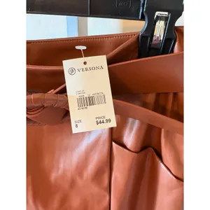 Versona Cognac Brown Faux Leather Belted Pencil Skirt Modern Size 8 NWT thumbnail 4