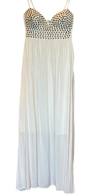 Sz M Sunny Girl Lightweight Lined Built-In Bra Gold Stud Detail Maxi Dress thumbnail 1