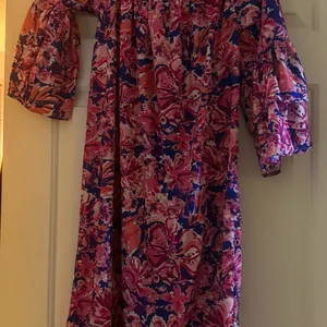 Floral ladies Dress - Pink and Blue knee length thumbnail 1