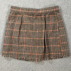 Urban Outfitters Plaid Wrap Mini Skirt Size Medium Brown/Orange Fringe Button thumbnail 8