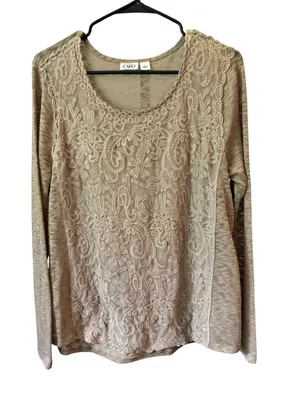 Cato Women’s Brown Long Sleeve Lace Design Top thumbnail 2