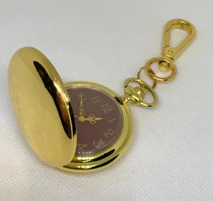 Brown dial gold tone Pocket Watch Quartz Clip On Purse Fob 46mm running thumbnail 1