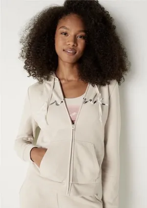 Victoria's Secret PINK Women's Sz XL Classic Full Zip Hoodie Vanilla Bean Silver thumbnail 1