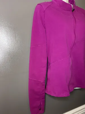 Fabletics Jacket Womens Small Pink Asymmetrical Full Zip Fleece Thumbholes thumbnail 3