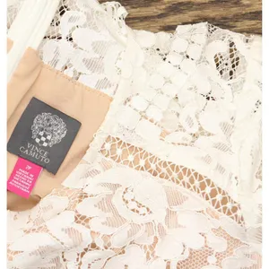 Vince Camuto Petite Jewel-Neck Lace Shift Dress Ivory Off White / Beige Brown 2P thumbnail 3