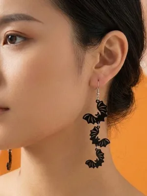 Cute‎ 3 Black Bat Design Long Dangle Earrings Cute Party Style Acrylic Halloween thumbnail 1