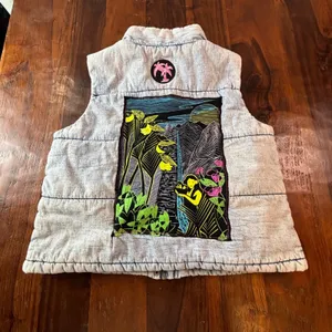 Marc New York Jeans Acid Wash Denim Puffer Vest Hawaiian Aloha Graphic‎ Small thumbnail 4