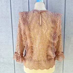 Melograno Rico Lace Blush Blouse See-through Top Long Sleeve Size Small thumbnail 2