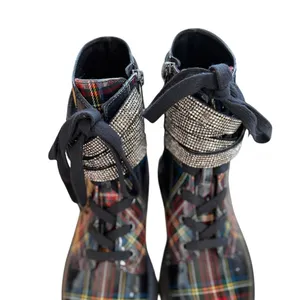 Jessica Simpson Ebrina Tartan Red Green Black Rhinestone Embellished Combat Boot thumbnail 2