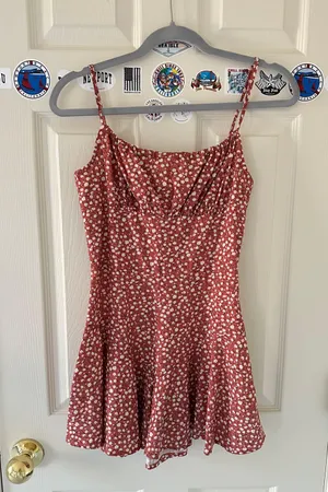 Brick Red Floral Romper thumbnail 1