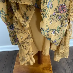 Free People Dress Cassis Midi Maxi Floral Lace Tiered Lined Boho Mustard Yellow thumbnail 12