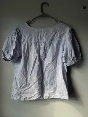 Old Navy Nautical Light Blue & White Striped V Neck Top Puffy Sleeve Size M thumbnail 4