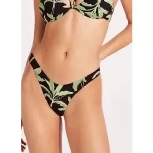 Revolve Seafolly‎ Palm Paradise High Cut Rio Swim Bikini Bottom in Black Sz S thumbnail 2