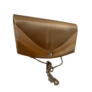 Champagne Gold Satin Evening Clutch Rhinestone Accent‎ Chain Strap Bag thumbnail 5