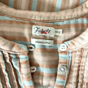 Faherty Isha Organic Cotton Striped Pintuck Sleeveless Shift Dress Peach Blue XS thumbnail 5