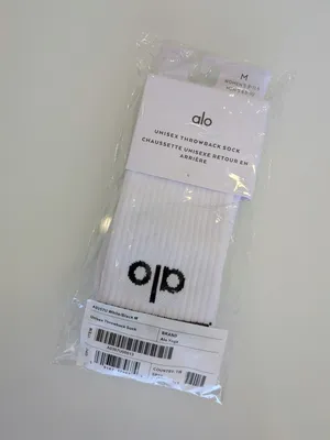 Alo Yoga Throwback Crew Socks Logo Striped White/Black Size M 1 Pair thumbnail 4