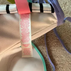 Victoria's Secret The Getaway Halter Striped Bikini Top Neon Trim‎ 34DD thumbnail 3