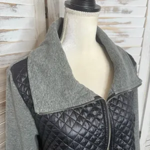 LAUREN RALPH LAUREN Quilted Fleece Full Zip Jacket Black Gray Size XL thumbnail 8