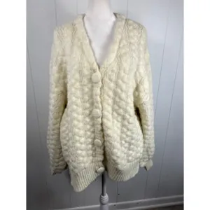 POL Chunky V-Neck Bubble Cardigan Sweater in Ivory. Size M. thumbnail 2